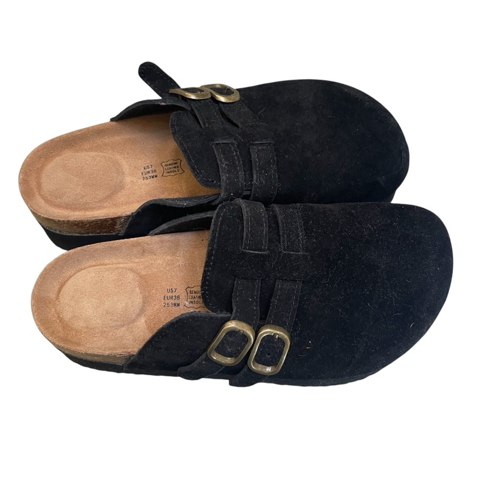 Project Cloud Stephi Clog Sz 7 Black Suede Memory Foam Comfort Platform Slip On - Picture 2 of 9